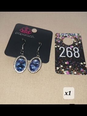 paparazzi Blue Oval Crystal Halo Drop Earrings